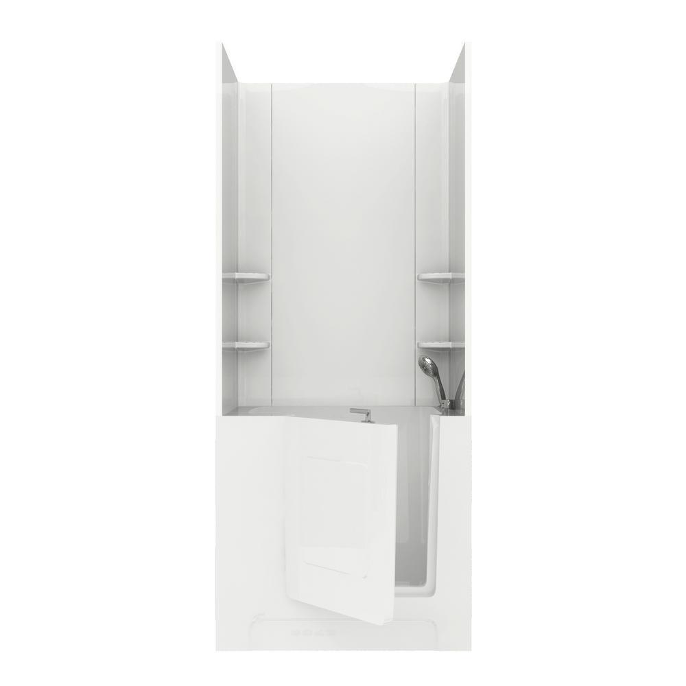 Rampart Nova Heated 5 ft. Walk-in Whirlpool Bathtub with Flat Easy Up Adhesive Wall Surround in White - Super Arbor