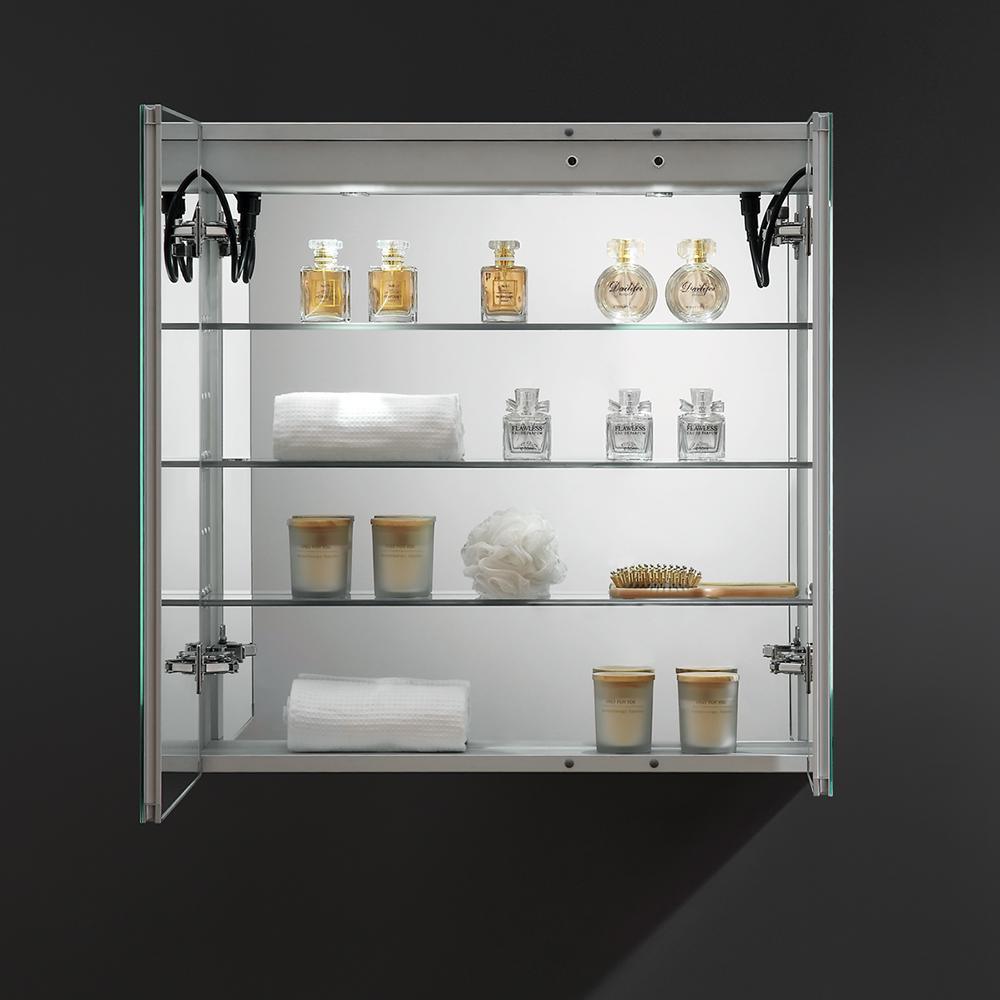 Tiempo 30 in. W x 30 in. H Recessed or Surface Mount Medicine Cabinet with LED Lighting and Mirror Defogger - Super Arbor