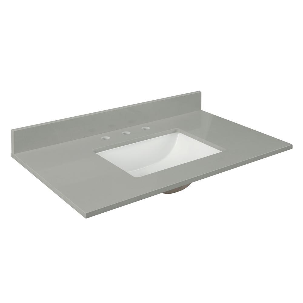 43 in. W x 22 in. D x 0.75 in. H Quartz Vanity Top in Earth Gray with White Basin - Super Arbor