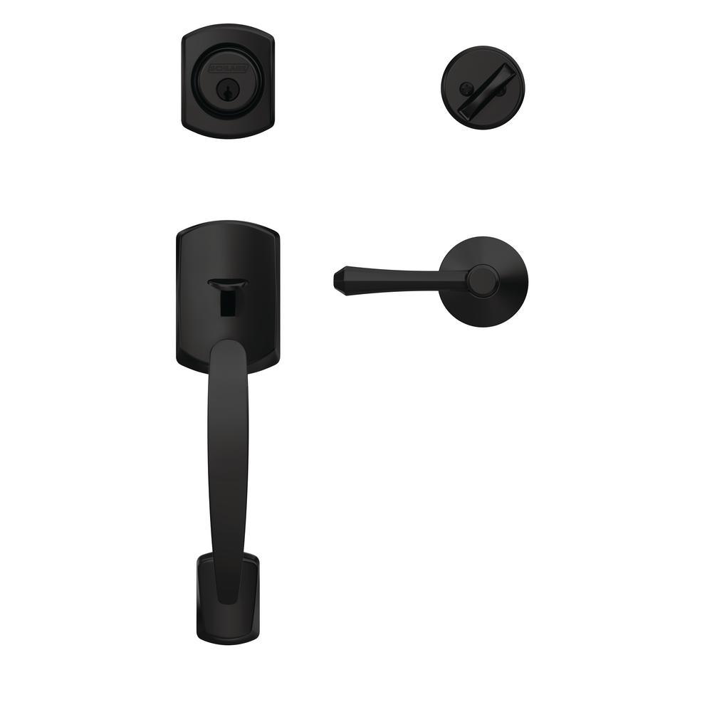 Custom Greenwich Matte Black Single Cylinder Door Handleset with Dempsey Door Lever - Super Arbor
