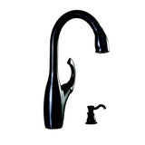 Contemporary Single-Handle Pull-Down Sprayer Kitchen Faucet with Soap Dispenser in Mediterranean Bronze - Super Arbor