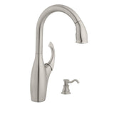 Contemporary Single-Handle Pull-Down Sprayer Kitchen Faucet with Soap Dispenser in Stainless Steel - Super Arbor