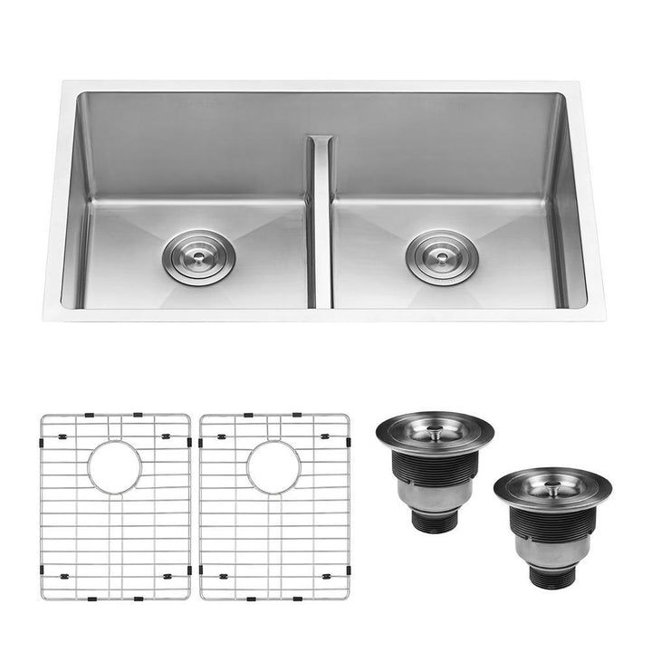Undermount Stainless Steel 30 in. 50/50 Low Divide Double Bowl 16-Gauge Kitchen Sink - Super Arbor