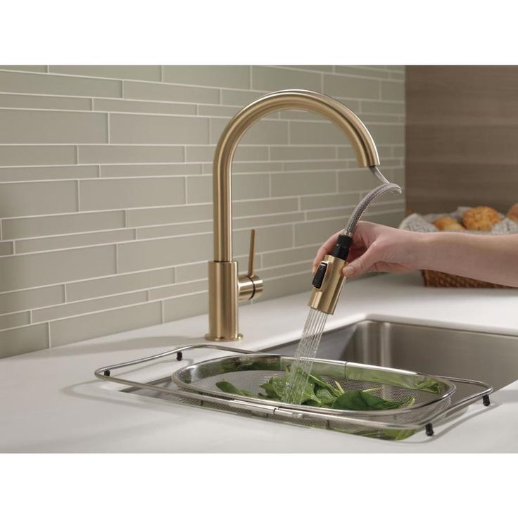 Delta Trinsic Champagne Bronze 1-Handle Deck-Mount Pull-Down Handle Kitchen Faucet