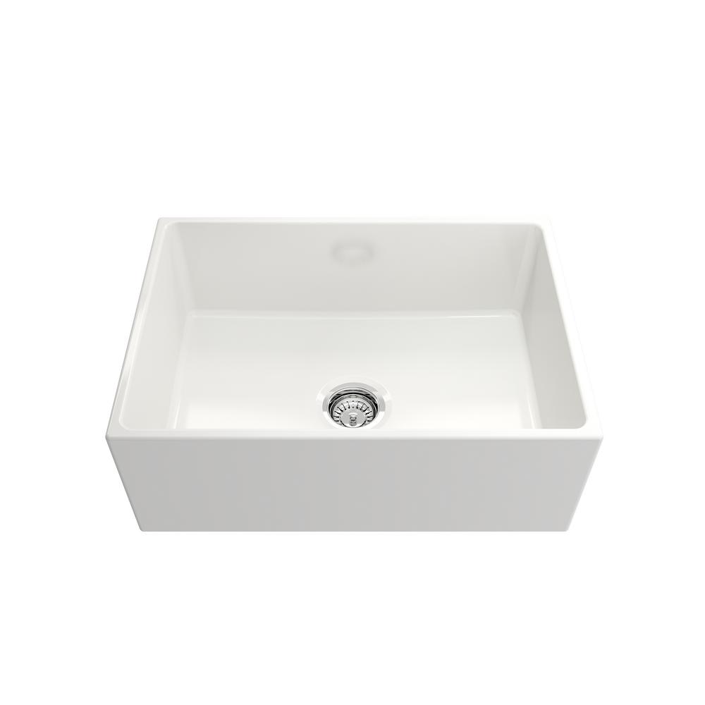 Farmhouse Apron-Front Fireclay 27 in. Single Bowl Kitchen Sink in White with Grid - Super Arbor