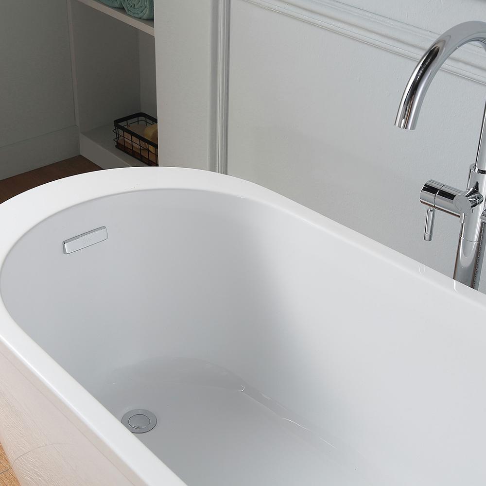 Cantora 60 in. Acrylic Flatbottom Non-Whirlpool Bathtub in White and Faucet Combo in Chrome - Super Arbor