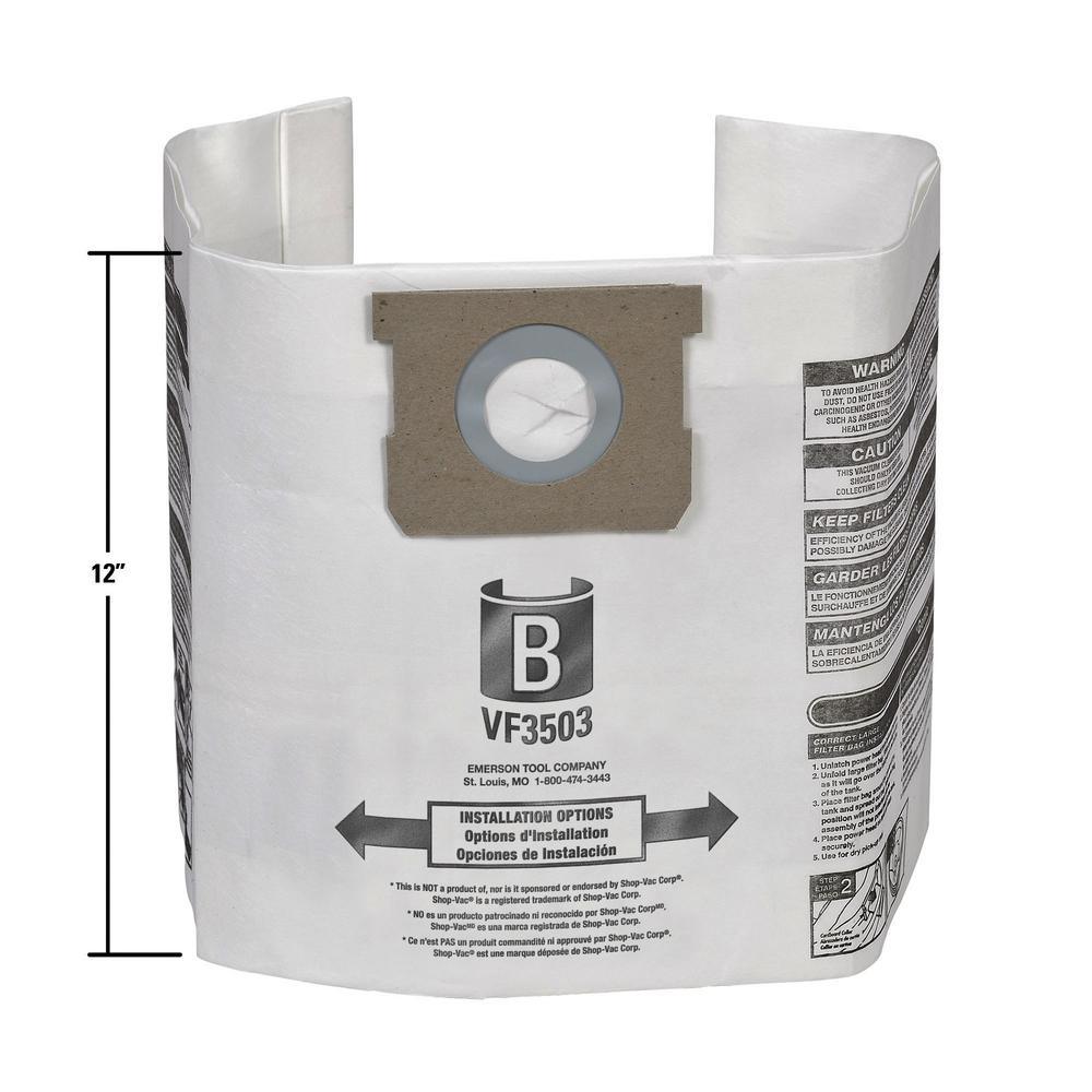 High-Efficiency Size B Dust Collection Bags for 5 to 10 Gal. RIDGID Wet/Dry Shop Vacuums, except HD06001 (2-Pack) - Super Arbor