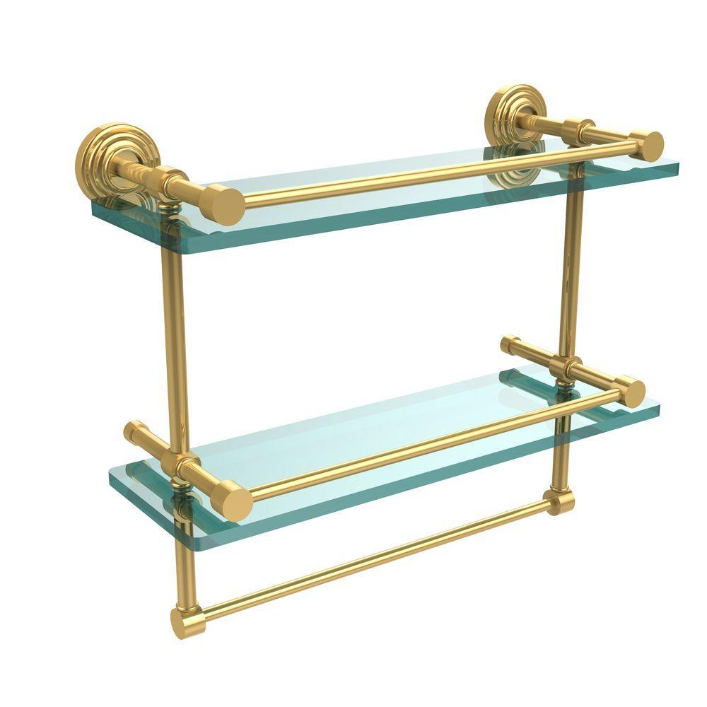 16 in. L  x 12 in. H  x 5 in. W 2-Tier Gallery Clear Glass Bathroom Shelf with Towel Bar in Satin Chrome - Super Arbor