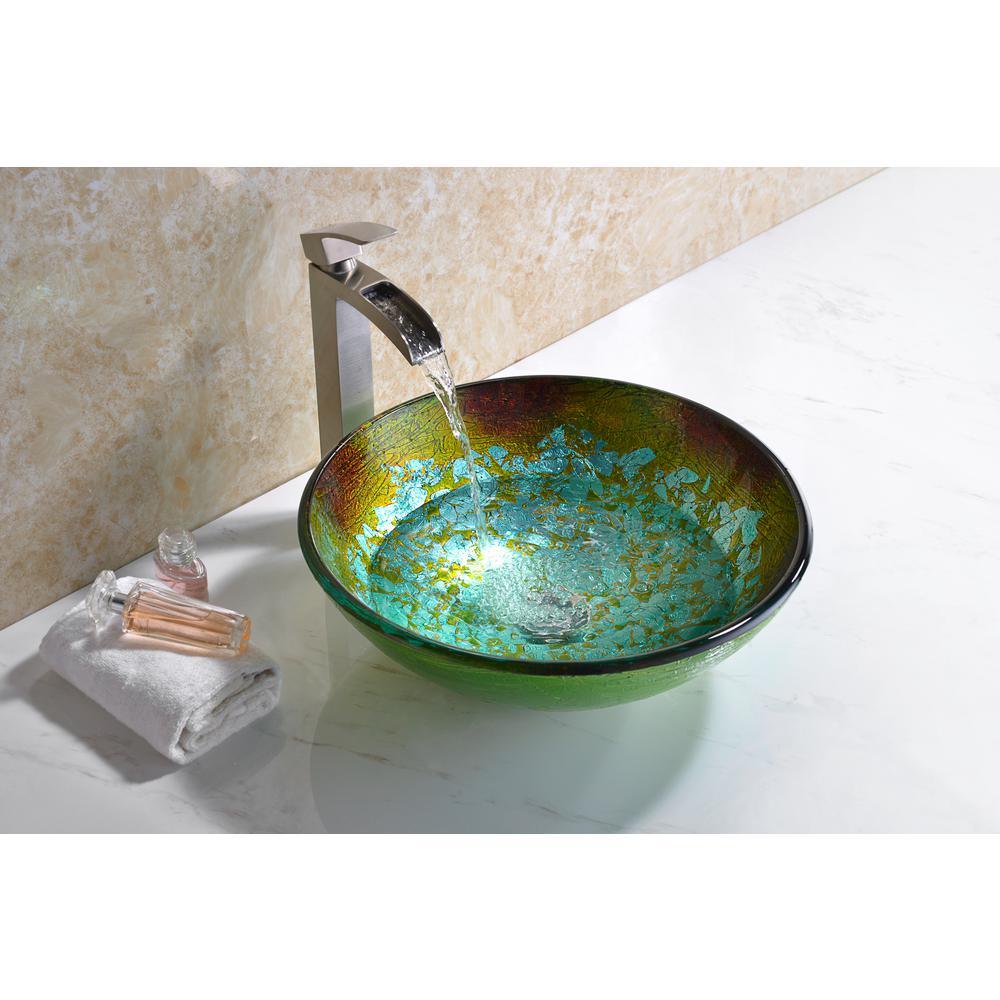 Tara Deco-Glass Vessel Sink in Glacial Blaze - Super Arbor