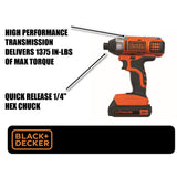 20-Volt MAX Lithium-Ion Cordless Impact Driver with Battery 1.5Ah and Charger - Super Arbor