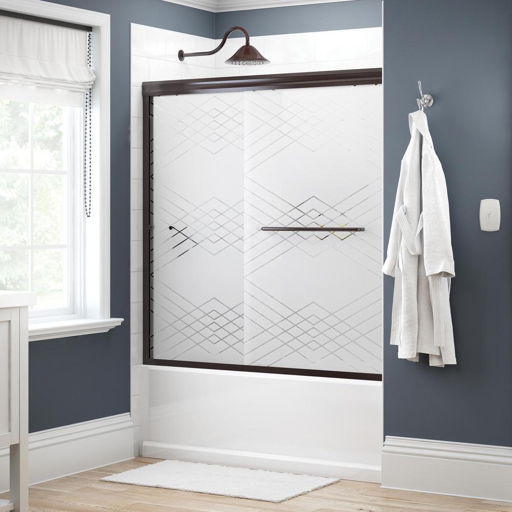 Simplicity 60 in. x 58-1/8 in. Semi-Frameless Traditional Sliding Bathtub Door in Nickel with Rain Glass - Super Arbor