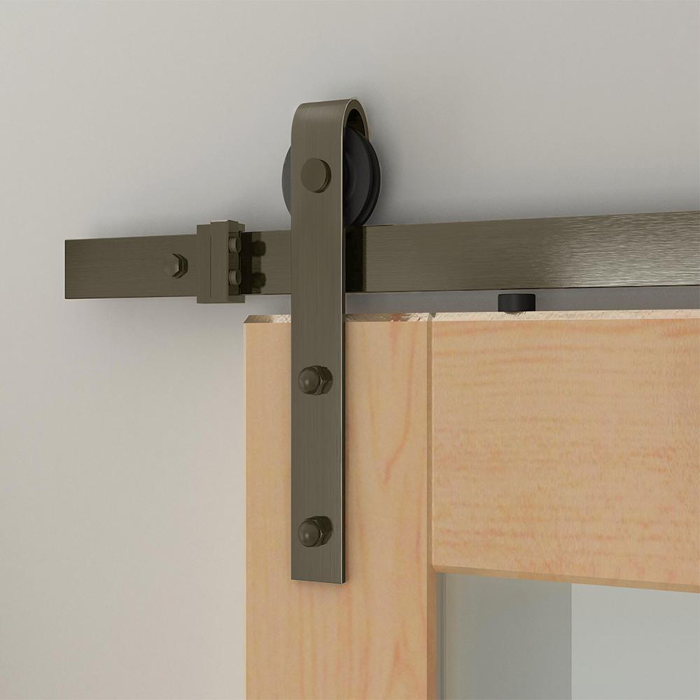 96 in. Antique Brass Hook Strap Rolling Door Hardware Kit for Wood Door - Super Arbor