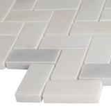 Greecian White Herringbone Pattern 12 in. x 12 in. x 10 mm Polished Marble Mesh-Mounted Mosaic Tile (10 sq. ft./case) - Super Arbor