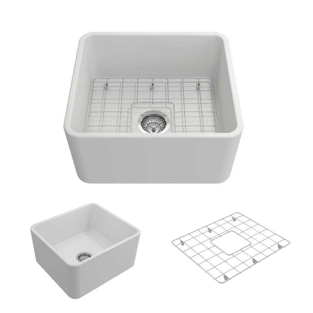 Classico Farmhouse Apron Front Fireclay 30 in. Single Bowl Kitchen Sink with Bottom Grid and Strainer in White - Super Arbor