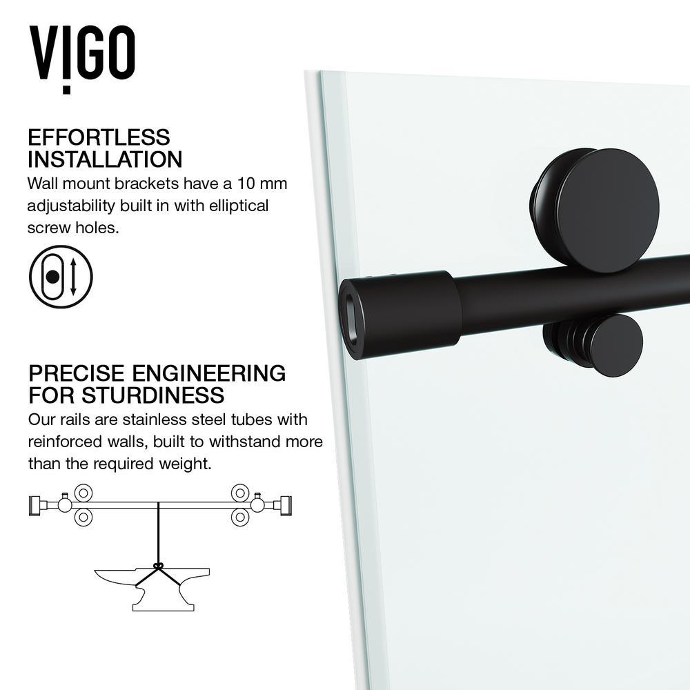 Elan E-class 60 in. x 76 in. Frameless Sliding Shower Door in Matte Black with Clear Glass and Handle - Super Arbor