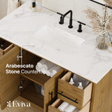 Eviva Graham 48"W x 22"D Oak Bathroom Vanity with White Arabescato Engineered Stone Countertop and Undermount Ceramic Sink