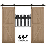 18 ft./216 in. Frosted Black Strap Sliding Barn Door Track Hardware Kit for Double Wood Doors Non-Routed Floor Guide - Super Arbor