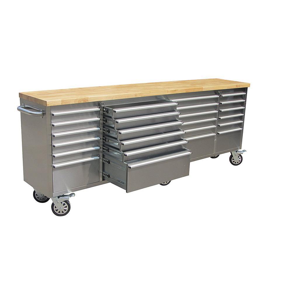 96 in. 24-Drawer Mobile Workbench in Stainless Steel - Super Arbor