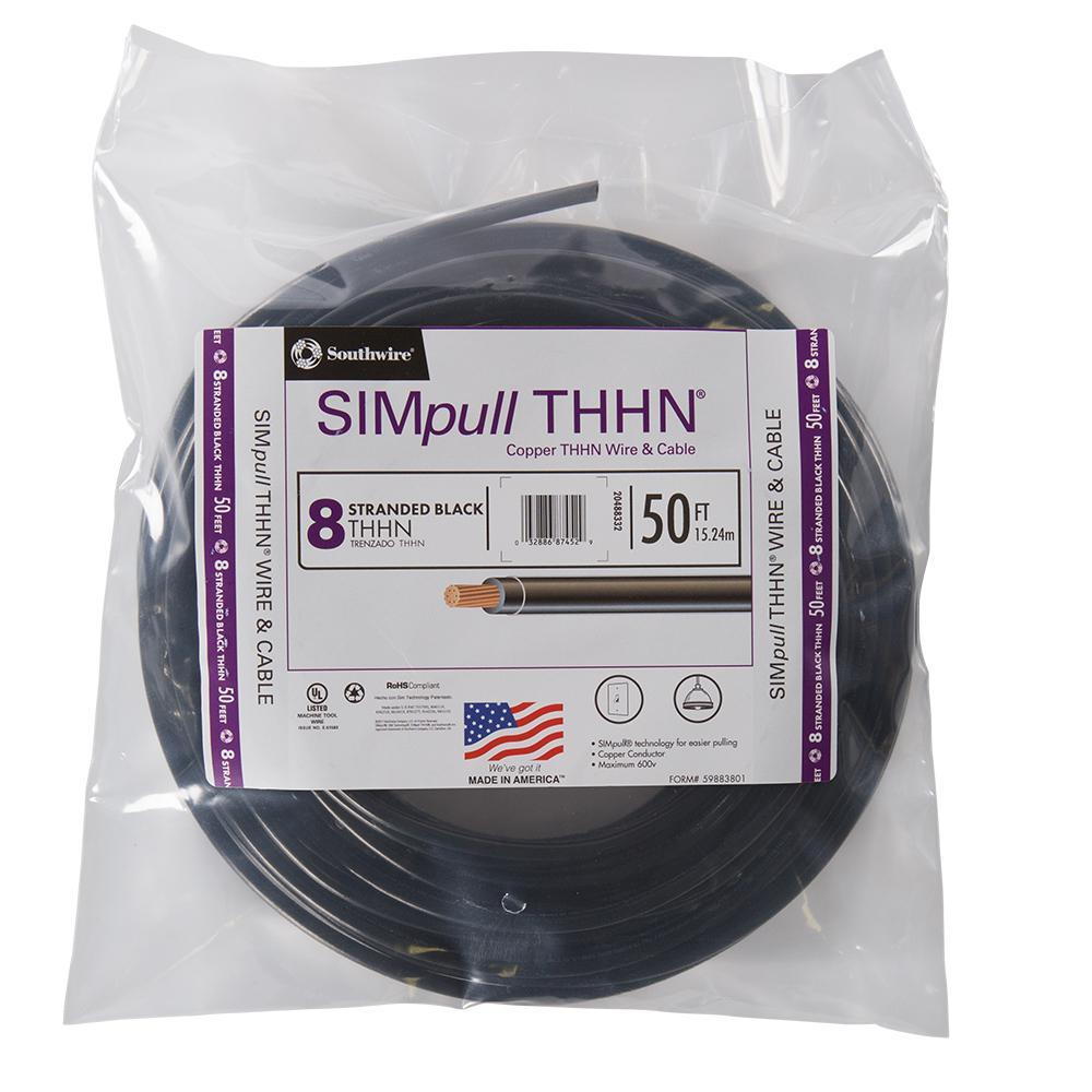 500 ft. 8 Black Stranded CU SIMpull THHN Wire - Super Arbor