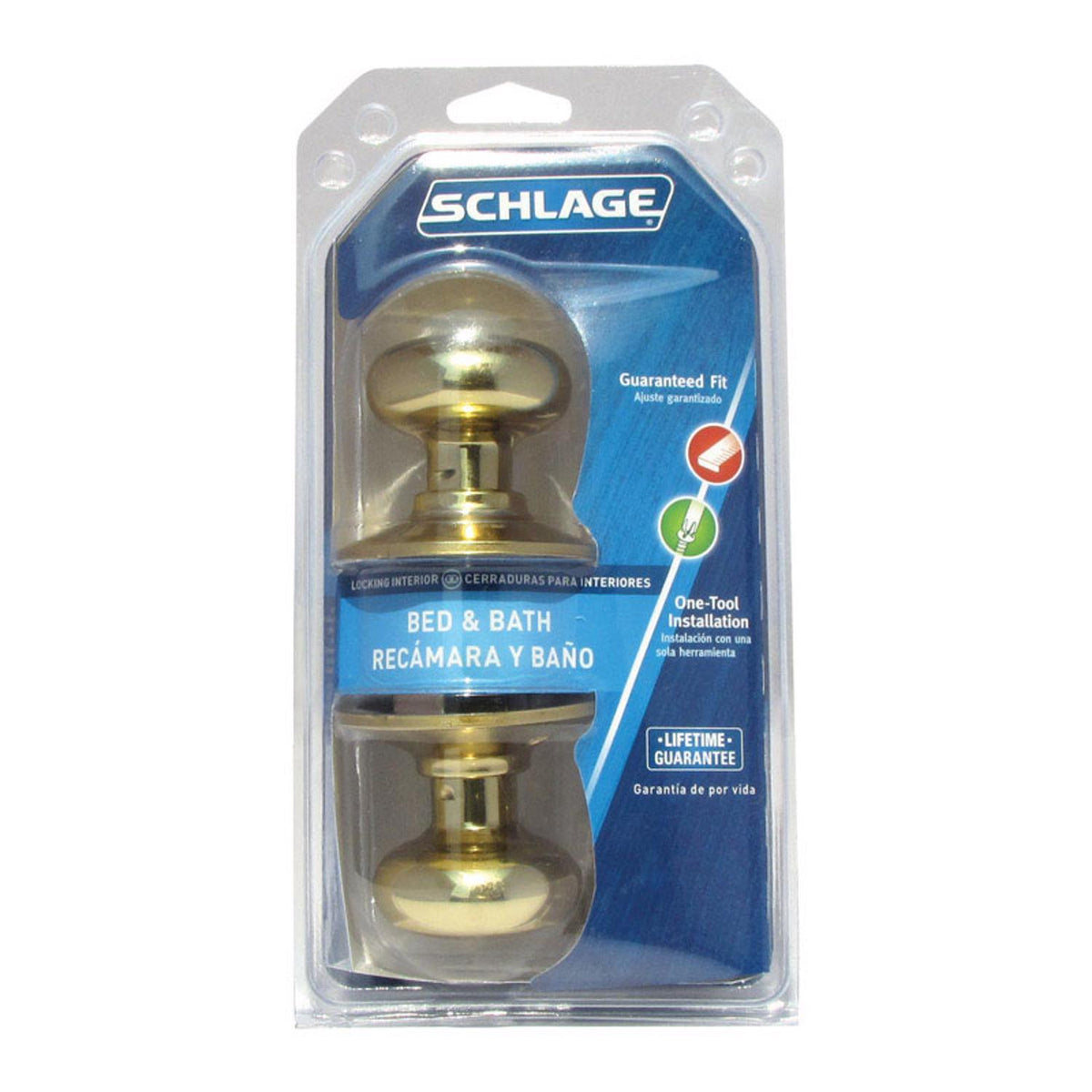 Schlage Plymouth Bright Brass Privacy Lockset, ANSI Grade 2, 1-3/4 in