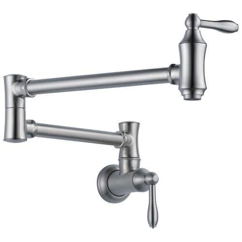 Delta Arctic Stainless 2-Handle Wall-Mount Pot Filler Handle Kitchen Faucet (Deck Plate Included)