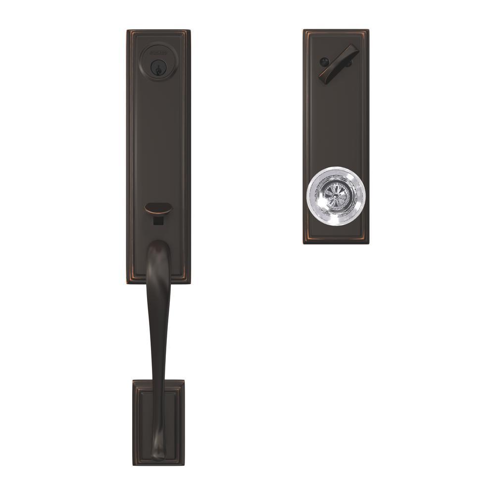 Custom Addison Aged Bronze 3/4 Trim Single Cylinder Door Handleset with Hobson Glass Door Knob - Super Arbor