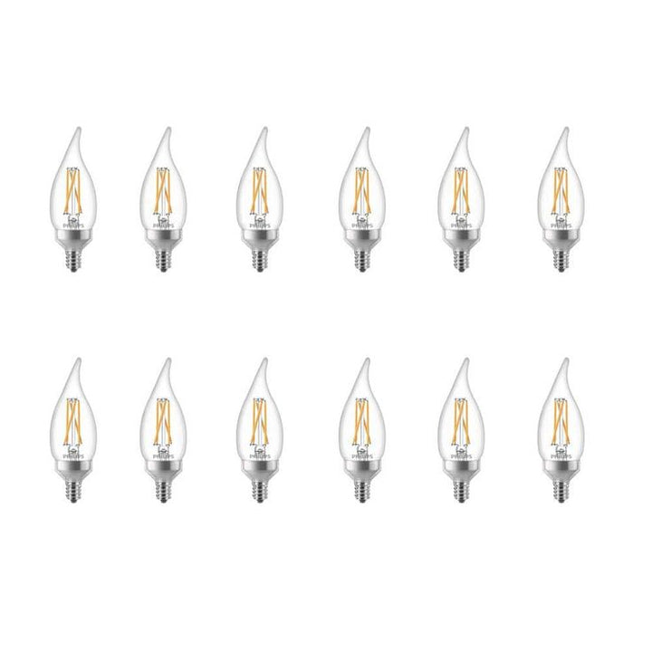 Philips 40-Watt Equivalent B11 Dimmable Warm Glow Dimming Effect Bent Tip E12 Candle LED Light Bulb Soft White (2700K) (12-Pack)