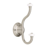 6-2/3 in. Brushed Nickel Coat Hook with Porcelain Knobs