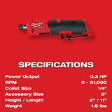Milwaukee M12 FUEL 12V Lithium-Ion Brushless Cordless 1/4 in. Straight Die Grinder Kit with (2) 2.0Ah Batteries and (1) 5.0Ah Battery