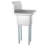 Freestanding Stainless Steel 23 in. 2-Hole 1-Compartment Commercial Kitchen Sink with Right Drainboard
