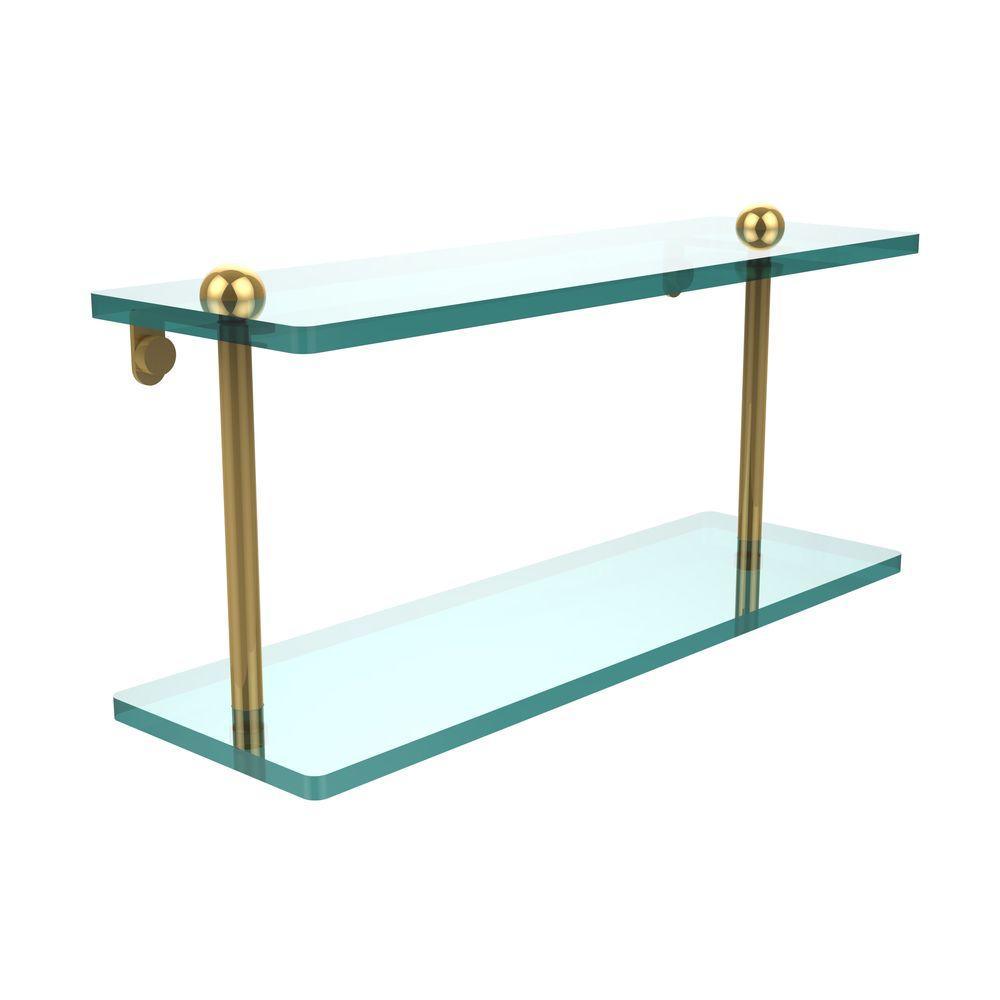 16 in. L x 8 in. H x 5 in. W 2-Tier Clear Glass Bathroom Shelf in Polished Chrome - Super Arbor