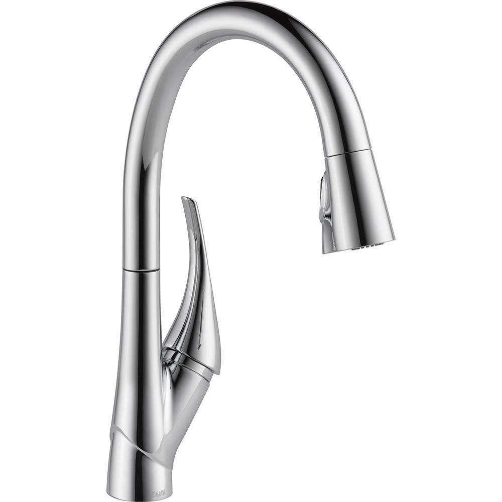 Esque Single-Handle Pull-Down Sprayer Kitchen Faucet with ShieldSpray Technology in Arctic Stainless - Super Arbor