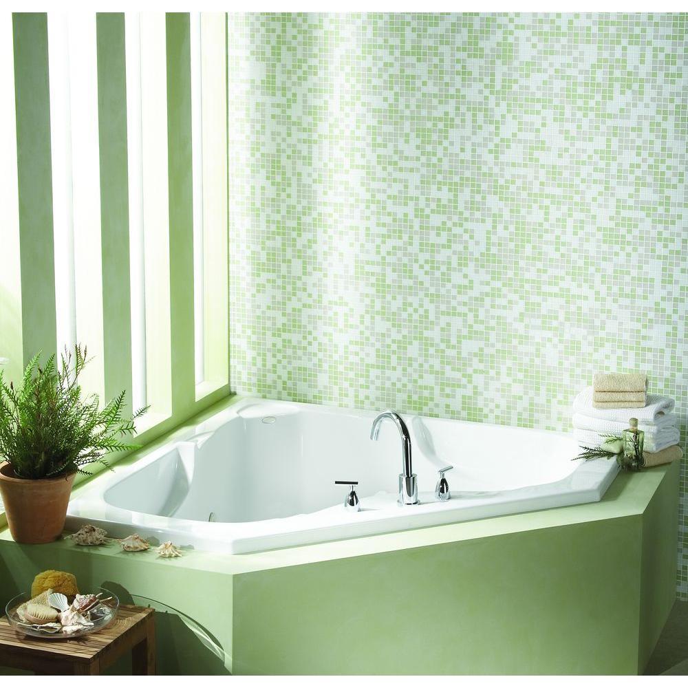 Preakness 60 in. Acrylic Center Drain Corner Drop-In Whirlpool Bathtub in White - Super Arbor