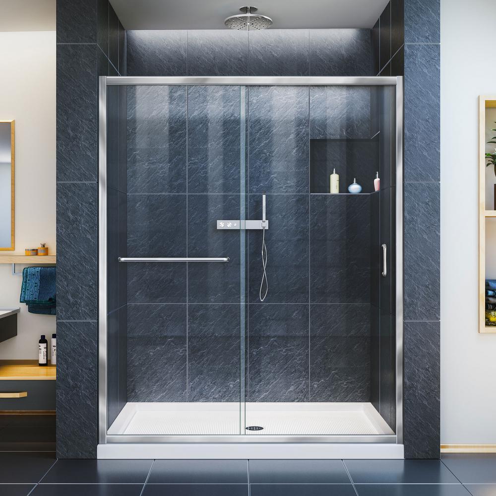 Infinity-Z 56 to 60 in. x 72 in. Semi-Frameless Sliding Shower Door in Chrome - Super Arbor