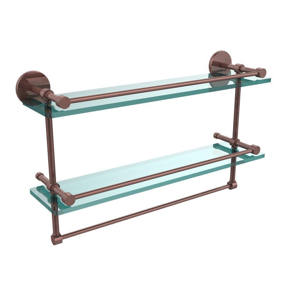 22 in. L  x 12 in. H  x 5 in. W 2-Tier Clear Glass Bathroom Shelf with Towel Bar in Polished Chrome - Super Arbor