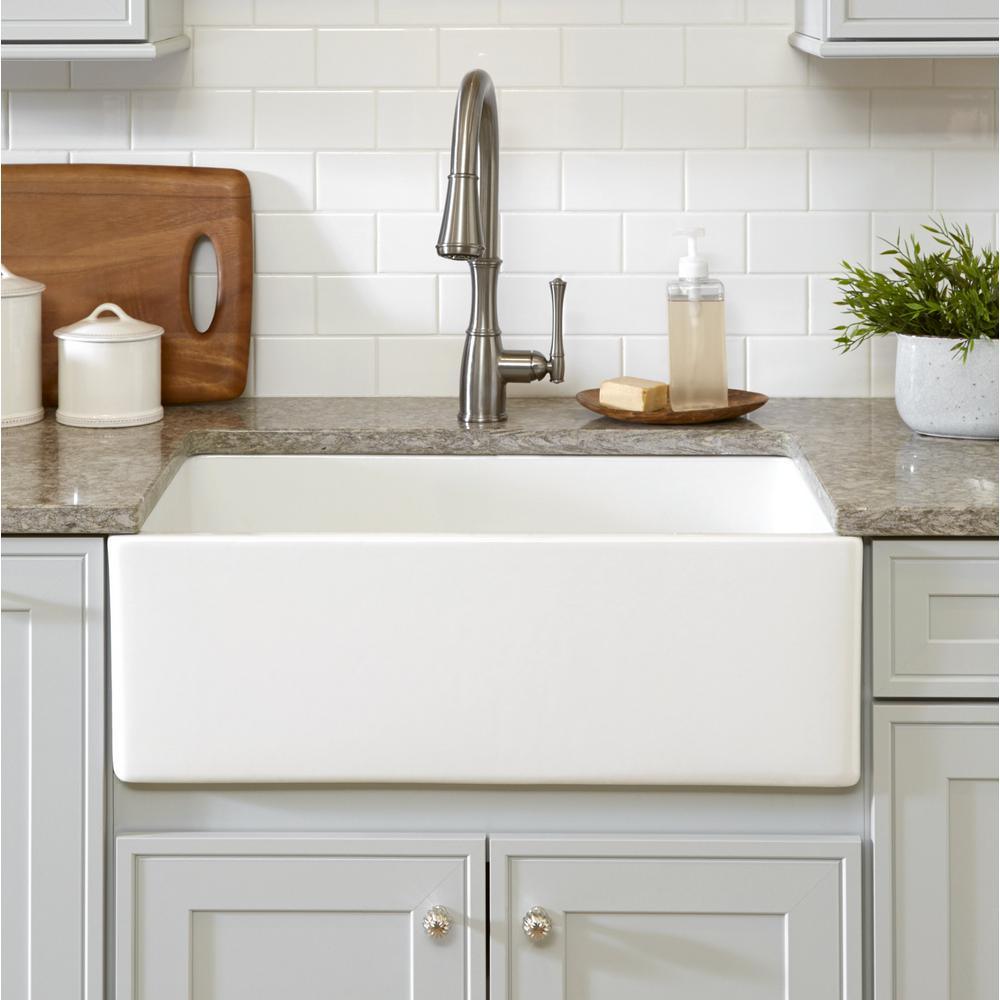 Bradstreet II Farmhouse Fireclay 30 in. Single Bowl Kitchen Sink with Strainer Drain in Crisp White - Super Arbor