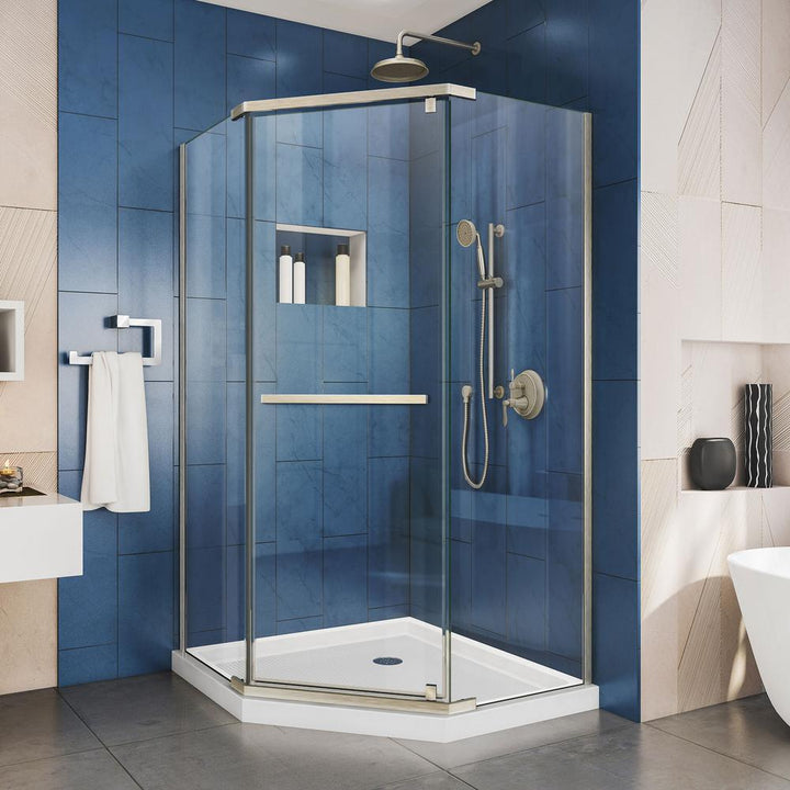 Prism 40-1/8 in. x 40-1/8 in. x 72 in. Semi-Frameless Neo-Angle Pivot Shower Enclosure in Brushed Nickel - Super Arbor