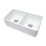 Fireclay 33 in. 50/50 Double Bowl Farmhouse/ Apron-Front Porcelain Ceramic Kitchen Sink in White - Super Arbor