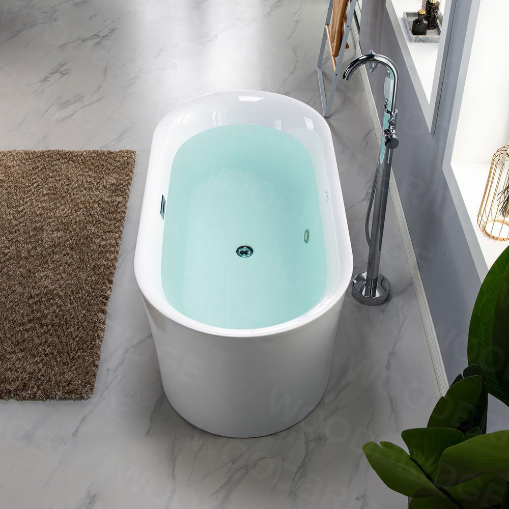 Tion 59 in. Acrylic Freestanding Double Ended Air Bath Bathtub with Drain and Overflow Included in White - Super Arbor