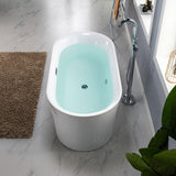 Tion 59 in. Acrylic Freestanding Double Ended Air Bath Bathtub with Drain and Overflow Included in White - Super Arbor