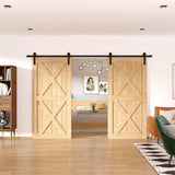 12 ft./144 in. Frosted Black Sliding Barn Door Hardware Track Kit for Double Doors with Non-Routed Floor Guide - Super Arbor