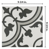 Merola Tile Arte Grey Encaustic 9-3/4 in. x 9-3/4 in. Porcelain Floor and Wall Tile (11.11 sq. ft. / case)