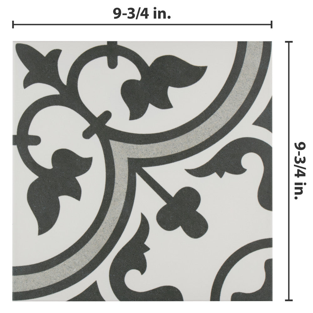 Merola Tile Arte Grey Encaustic 9-3/4 in. x 9-3/4 in. Porcelain Floor and Wall Tile (11.11 sq. ft. per case)