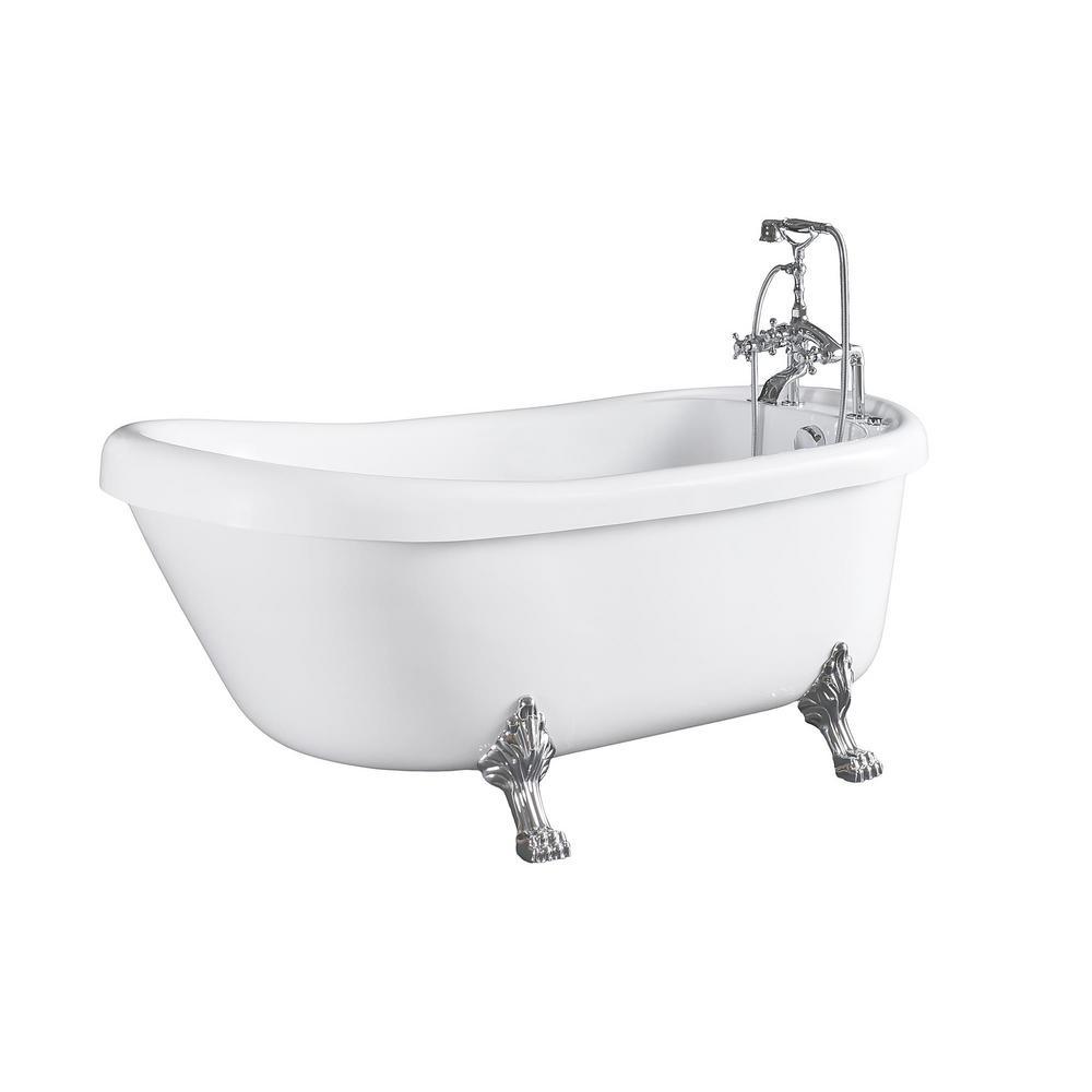 66.9 in. Acrylic Clawfoot Whirlpool Bathtub in White - Super Arbor