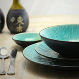 ShangriLa Court 16-Piece Asian Inspired Blue Earthenware Dinnerware Set (Service for 4)