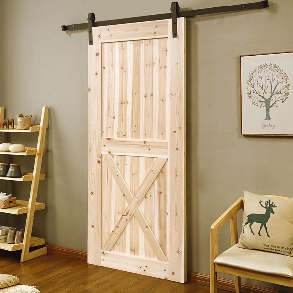 96 in. Frosted Black Sliding Barn Door Hardware Track Kit for Single with Non-Routed Floor Guide - Super Arbor