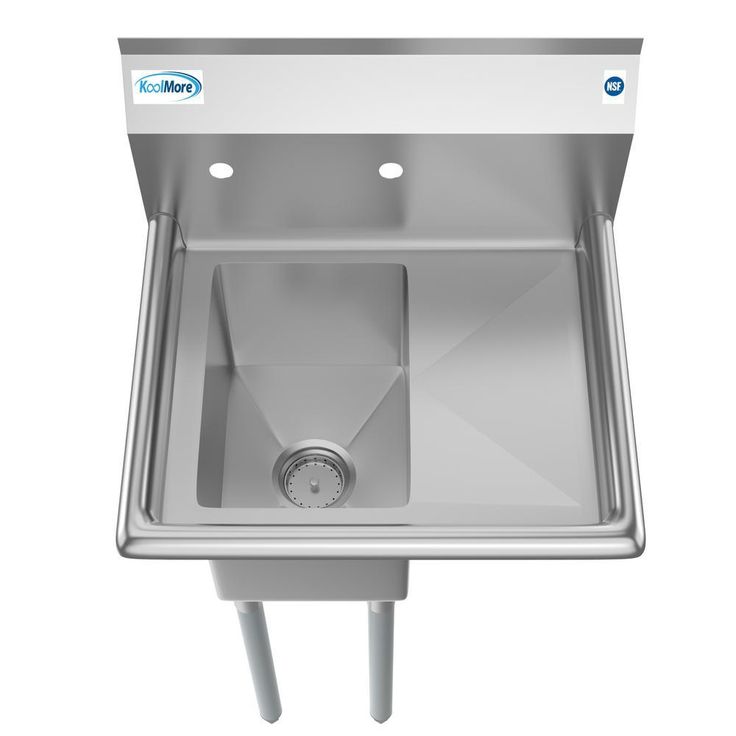 Freestanding Stainless Steel 23 in. 2-Hole 1-Compartment Commercial Kitchen Sink with Right Drainboard