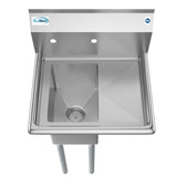Freestanding Stainless Steel 23 in. 2-Hole 1-Compartment Commercial Kitchen Sink with Right Drainboard