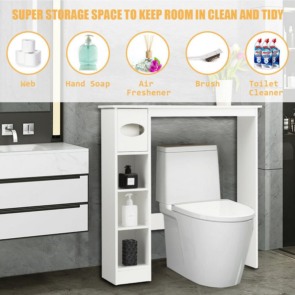8 in. W Wooden Toilet Storage Cabinet Bathroom Shelves with Paper Drawer in White - Super Arbor