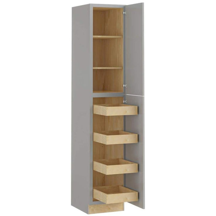 Home Decorators Collection Washington Veiled Gray Plywood Shaker Assembled Utility Pantry Kitchen Cabinet 4 ROT Sf Cl R 18 in W x 24 in D x 96 in H